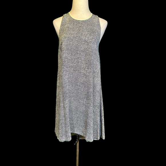 T Alexander Wang Leather Trim Collar Sleeveless Trapeze Flow Dress in Ink/Ivory - Picture 2 of 14